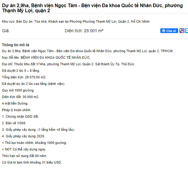 Hiện tại, trên nhiều phương tiện thông tin, dự án này đang được rao bán với giá hàng ngàn tỷ đồng.