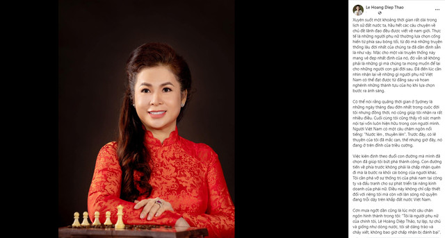 Bà Lê Hoàng Diệp Thảo viết tâm thư chia sẻ quan điểm cá nhân về vấn đề nữ quyền.