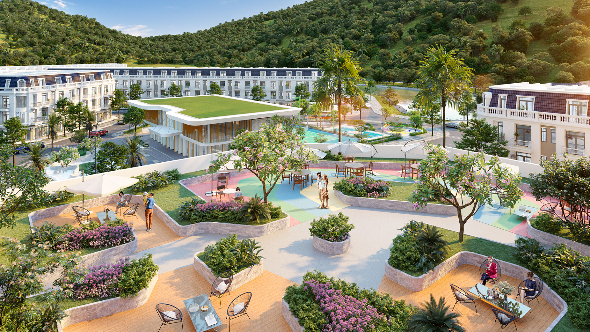 Các tiện ích công viên, khu BBQ, sân thể thao… được xây dựng ngay trong nội khu dư án.