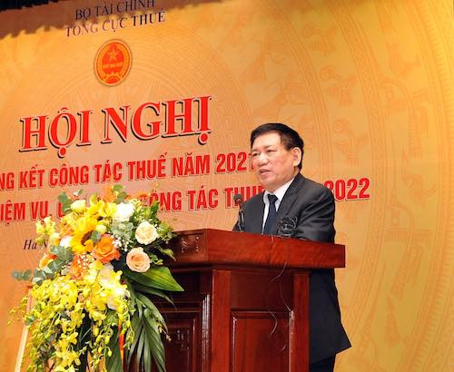 Bộ trưởng Bộ Tài chính Hồ Đức Phớc tại hội nghị tổng kết công tác thuế 2021